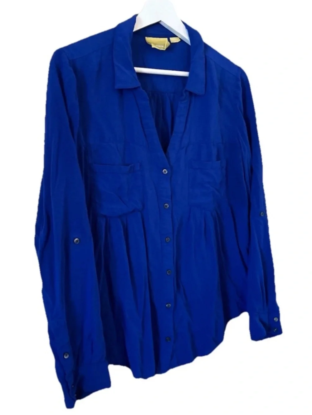 Anthropologie Maeve Royal Blue Button Front Blouse Medium Long Sleeve - Picture 2 of 6